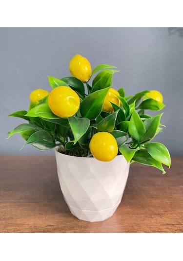 Yapay Çiçek Beyaz Saksıda Limon Demeti Dekoratif Masa Çiçeği