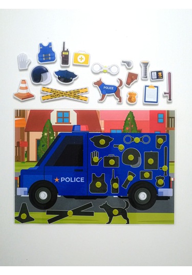 Çocuklara Polis Ekipmanlarını Öğretici Eşleştirme Dikkat Hafıza Güçlendirme Oyunu Cırtlı Etkinlik