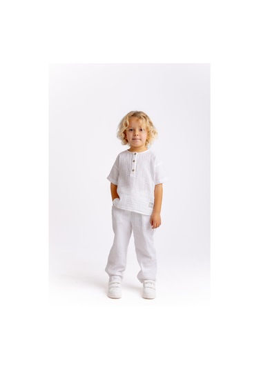 Müslin T-shirt Pantolonlu Takım Beyaz Beyaz