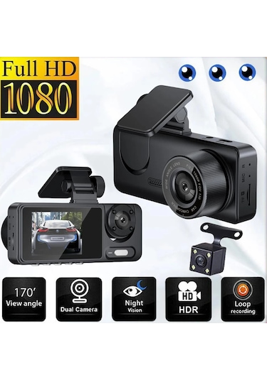 Wifi 1080p Araç Kamerası, Sürüş Kaydedici, 2 İnç Ips Ekran, Üçlü Lens, Araç Kamerası, G-sensörü, Hareket Algılama, Araba Aksesuarları