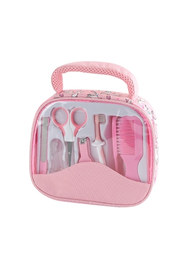 Xindoker Bebek Bakım Seti - Taşınabilir Tırnak Makası, Fırça, Tarak Ve Diş Fırçası İle Güvenli Bakım Çantası Pembe