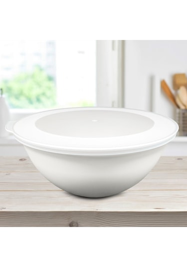 Ceronni Lunar Kapaklı Kase 3lü Set 3lt 2lt 1lt Beyaz Beyaz