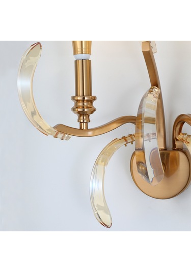 Ronja 2'li Bakır Eskitme Kristal Taşlı Yatak Başı, Salon Aplik Bakır Eskitme