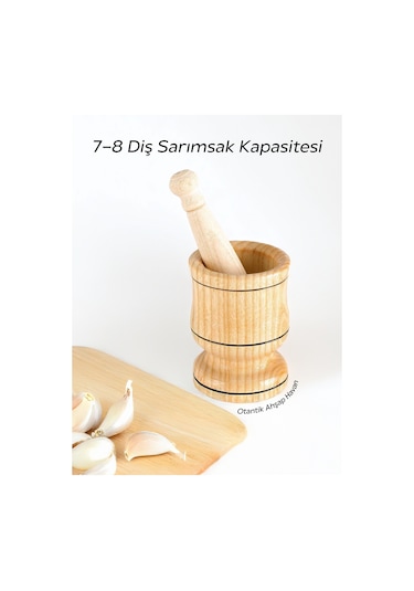 Ahşap Havan Sarımsak Döveceği Büyük Boy 12 Cm, 7 Diş Sarımsak Kapasite, Hakiki Ahşap Ezici