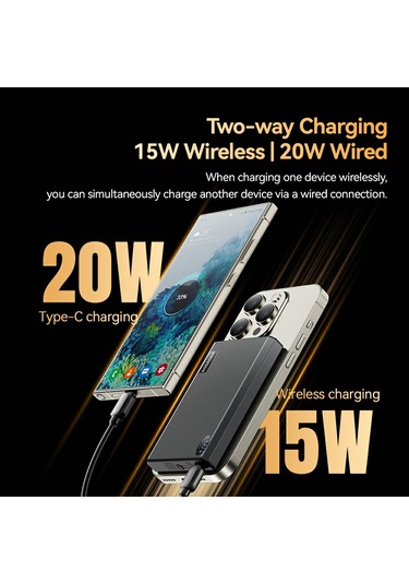 Essager Manyetik Güç Bankası 10000mah 20w Hızlı Şarj Taşınabilir Kablosuz Şarj Cihazı Siyah