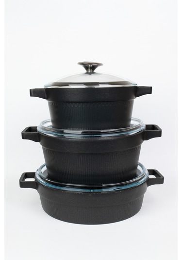 Masterchef Döküm 7 Parça Set Çizgili Tencere Siyah