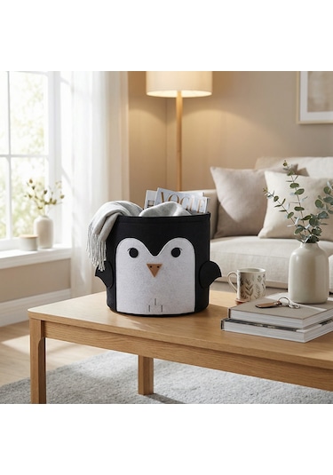Koçtaş Penguen Desenli Keçe Kutu 25 x 25 Cm Siyah