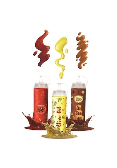 3 Adet Şeffaf Plastik Masterchef Sosluk Ketçap Mayonez Sos Şişesi