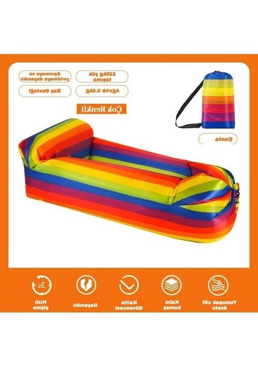 Novahub Desenli Şişme Koltuk, Baş Destekli Tek Kişilik Hava Yatağı, Kamp Ve Açık Hava Etkinlikleri İçin Taşınabilir Çok Renkli, Başlıklı Çok Renkli