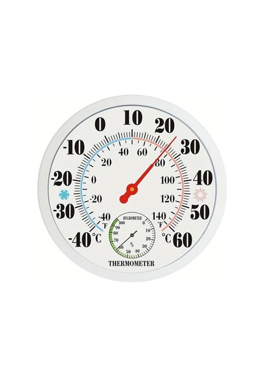 Topshop1 Beyaz 1 Adet Duvara Monte Dekoratif Metal Yuvarlak Higrometre Termometre 24 5cm Depo Hastane Otel Kullanimi