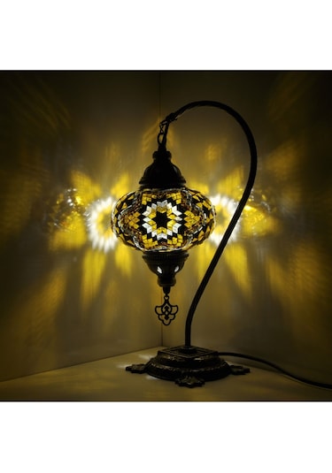 El Yapımı Mozaik Masaüstü Komodin Otantik Dekor Lamba Gece Lambası Abajur Amber