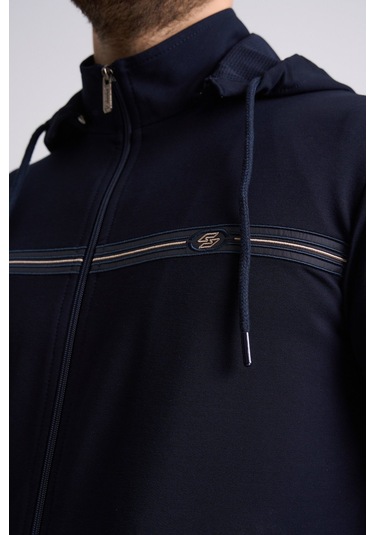 Shooter Sportswear Klasik Antrasit Erkek Eşofman Takımı Çıkartılabilir Kapüşonlu Rahat Kalıp Lacivert