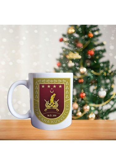 Türk Kara Kuvvetleri Arması Ve Atatürk Porselen Kupa 319 Beyaz