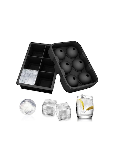 Geeksen Silikon Buz Tepsisi Ev Ve Ticari Buz Tepsisi Buz Kutusu Buz Topu Kalıbı 6 Delikli Kare Çubuk Buz Kutusu Siyah Kare Set Siyah