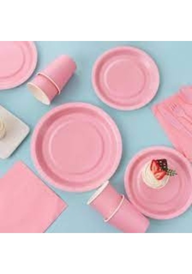 Pembe 16 Adet Tabak Ve 16 Adet Pembe Bardak