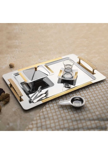 Nehir Sırma Hasır Altın 18/10 Paslanmaz Çelik Çay Kahve Servis Te