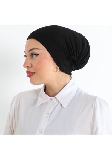 Kadın Tesettür Geniş Hacimli Pratik Ense Ve Çene Altından Geçmeli Kaymayan Bone Siyah Çeneli Bone Siyah