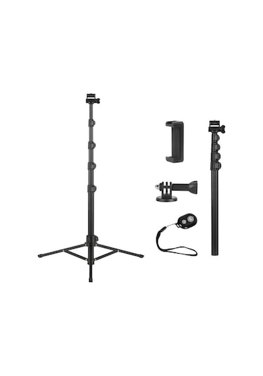 Createtech Andoer 168 Cm 2'lu Telefon Selfie Çubuğu + Tripod, 3 Kg Telefon Tutucu