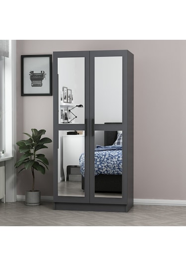 Minar Kale 2 Kapaklı 2 Aynalı Dolap Antrasit 190cm