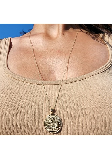 Tılsım Dualı Nazar Üç Dualı Korumalı Tılsım Madalyon Tasarım Tarz 14 Ayar Altın Madalyon Kolye