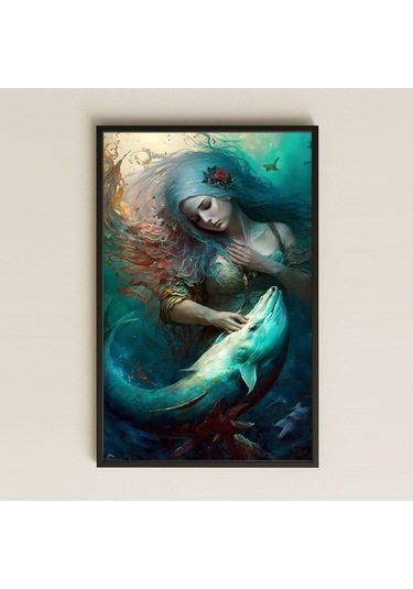 Denizkızı Ve Yunus Temalı Fantastik Sanat Pleksi Tablo