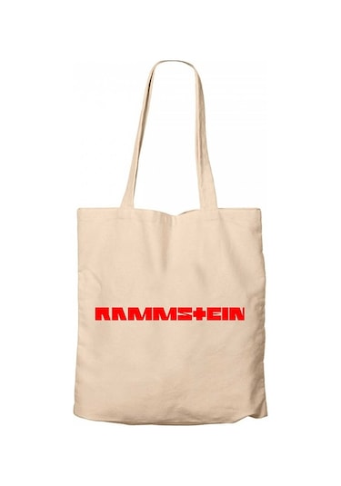Rammstein Text Red Krem Kanvas Bez Çanta Krem