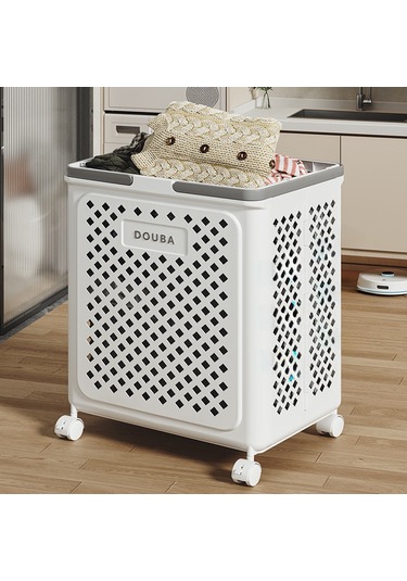 Beyaz Orta Boy Kirli Çamaşır Sepeti, Tekerlekli, Katlanabilir, Büyük Kapasiteli Ve Hareket Ettirilebilir Beyaz