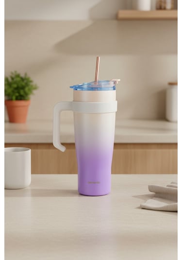 Bernardo Alto Pipetli Termos Bardak Pembe 1000ml Pembe Beyaz