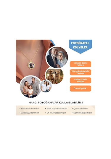 İndigo Takı Işıklı Kutuda İsimli Fotoğraflı Dönen Çerçeve Gümüş Kolye Gold