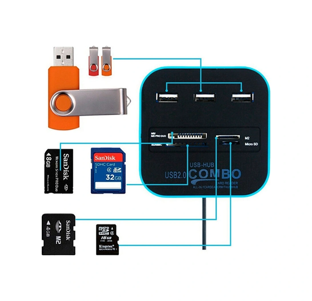 Sones 7'si 1 Arada Combo Usb 2.0 Hub Okuyucu 7 Portlu