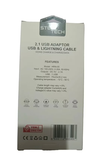 Steeltech 5v 2.1a 10w 1mt Usb 3.0 Ev Şarj Kafa + Lightning Şarj Kablosu 1 Metre Kablo + Başlık