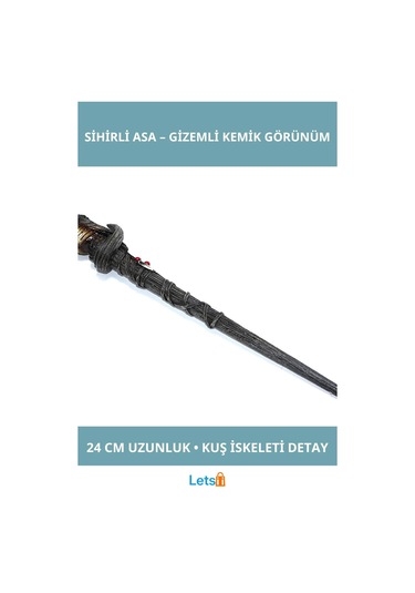 Polyester Sihirli Asa Kuş İskeleti Detaylı 24 Cm Gotik Aksesuar 1 Adet