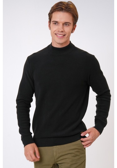 Siyah Regular Fit Pamuklu Yarım Balıkçı Yaka Triko Kazak-siyah Siyah