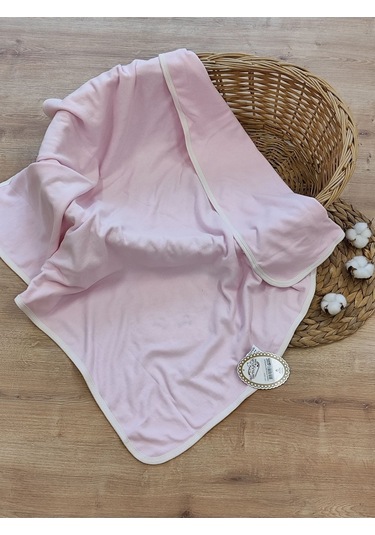 %100 Pamuklu & Mevsimlik Bebek Battaniyesi - Kahverengi & Ayıcık Nakışlı Bebek Örtüsü 80x90 Cm Pembe