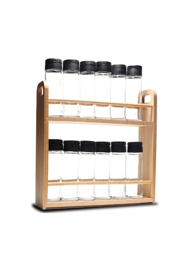 Ahşap Standlı 12'li Baharatlık Takımı