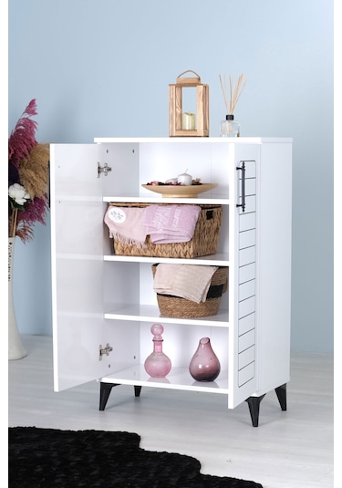 Luna 2 Kapaklı 4 Bölmeli Modern Ayakkabılık - Beyaz 70x108x35 C