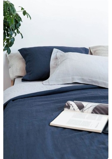 Lacivert-naturel% 100%100 Pamuklu Yıkamalı Vintage Çift Kişilik Nevresim Takımı, 200 X 220 Çok Renkli