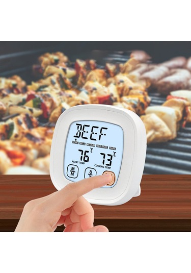 Konesam Beyaz Dokunmatik Ekranlı Mutfak Termometresi - Isı Ölçer Ve Zamanlayıcı, Su Geçirmez Prob, Sn124 Modeli Pil Dahil Değil