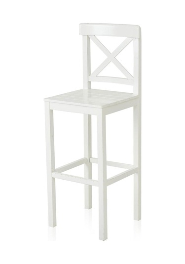 Alaçatı Ahşap Bar Sandalyesi Beyaz