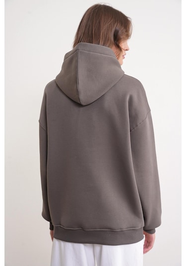 Mixray 2022 Unisex 3iplik Basic Polarlı Kapüşonlu Sweatshirt Hoodie Antrasit