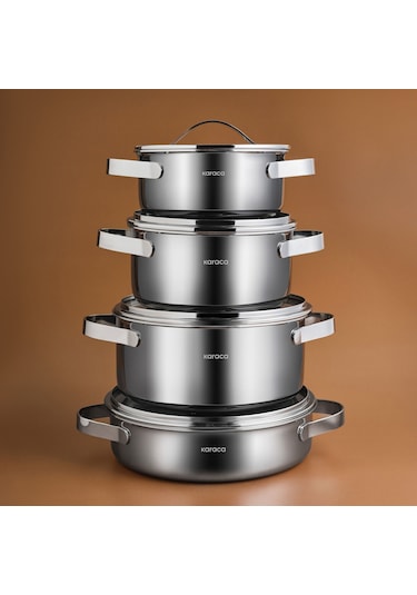Karaca Power Steel 316+ 3ply Discovery İndüksiyon Tabanlı 8 Parça Çelik Tencere Seti Gümüş