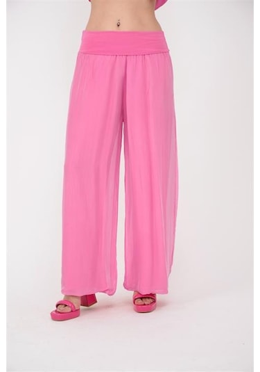 Bohem Stil Italyan Korse Belli Astarlı İpek Pantolon Pembe