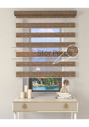 Kahve Etek Dilimsiz Zebra Stor Güneşlik Perde Kahve