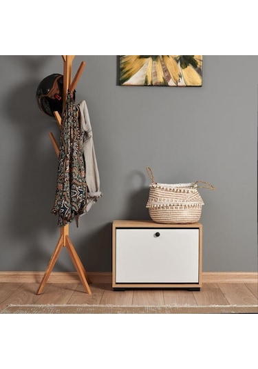 Just Home Aspendos Düşer Tek Kapak Ayakkabılık - Safir Meşe / Beyaz Safir Meşe / Beyaz Beyaz - Safir Meşe