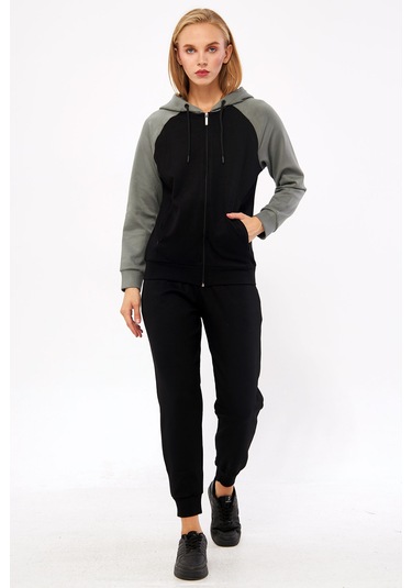 Trendhill Kadın Siyah Kapüşonlu Modal Scuba Eşofman Takm Edy5542s Siyah