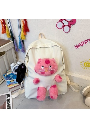 Sevimli Bebek Kedi Çok Yönlü Kız Sırt Çantası Kişiselleştirilmiş Peluş Bebek Çocuk Küçük Sırt Çantası 8999 Beyaz