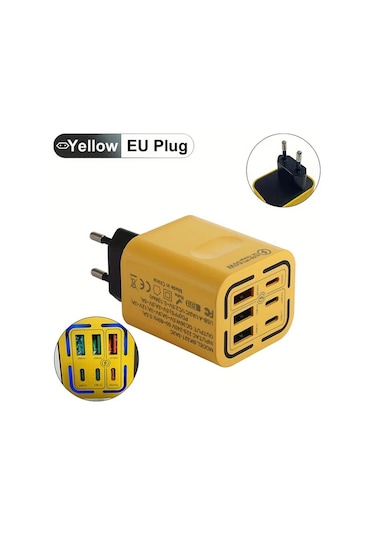 Xuweiwei Xjdr 50w Hızlı Şarj Cihazı Beyaz 6 Portlu Duvar Adaptörü Gösterge Işıkları BEYAZ