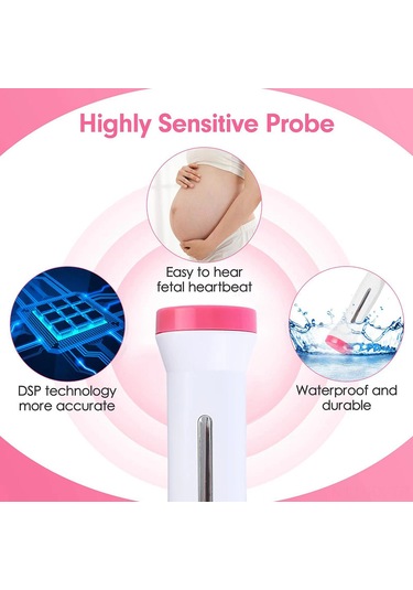 Kangvka Evde Kullanıma Uygun Pembe Fetal Kalp Monitörü - Yüksek Hassasiyetli Doppler Teknolojisi, Dış Ses Ve Kulaklık Desteği, Lcd Ekranlı Pil Yok