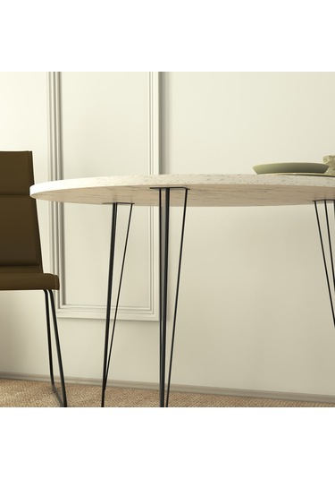 Pasific Home Sandalf Metal Ayaklı Yuvarlak Mutfak Masası Beyaz Mermer