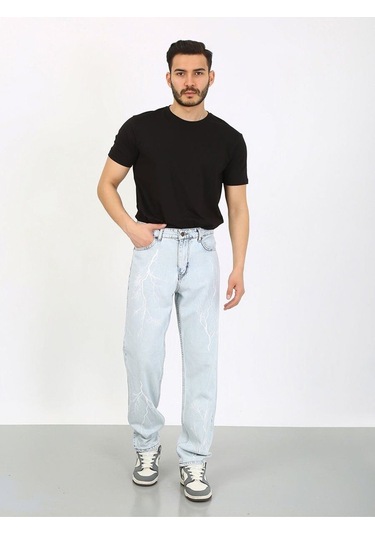 Baggy Önlü Arkalı Şimşek Desenli Buz Mavi Jean-buz Mavi - 33 Buz Mavi